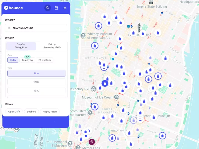 Vantagens da Bounce para guardar bagagem em Nova York